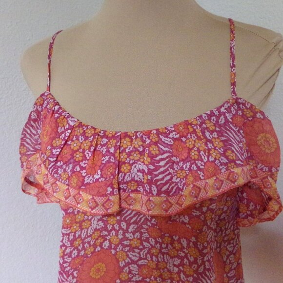 Joie Pink and Orange Floral Silk Blouse - Picture 4 of 6